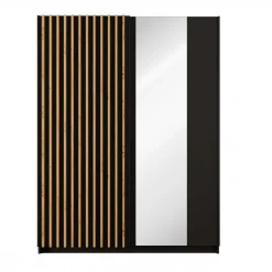 Armadio 150x198h 2 ante scorrevoli cannettato con specchio nero rovere Ophelia