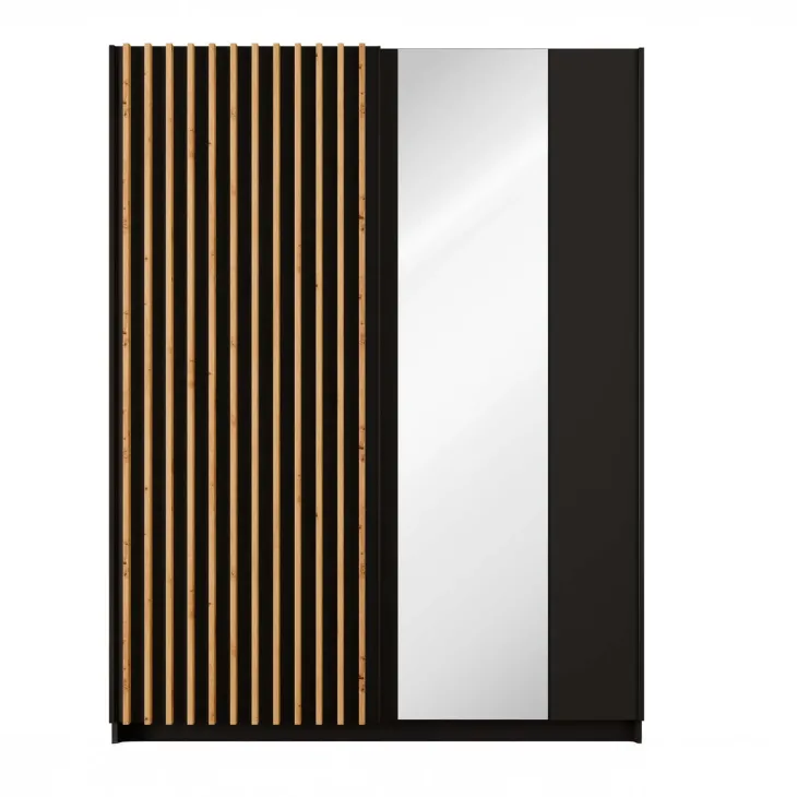 Armadio 150x198h 2 ante scorrevoli cannettato con specchio nero rovere Ophelia