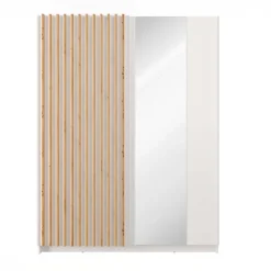 Armadio 150x198h 2 ante scorrevoli cannettato con specchio bianco rovere Ophelia
