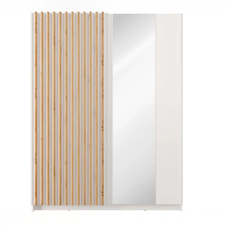 Armadio 150x198h 2 ante scorrevoli cannettato con specchio bianco rovere Ophelia