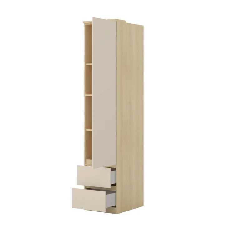 Armadio 45x215h cm 1 anta 2 cassetti beige cashmere rovere Elvira