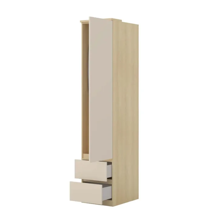 Armadio 45x215h cm 1 anta 2 cassetti beige cashmere rovere Elvira