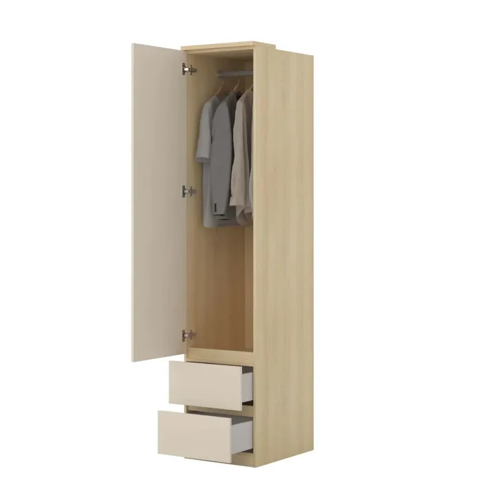 Armadio 45x215h cm 1 anta 2 cassetti beige cashmere rovere Elvira