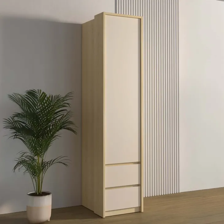 Armadio 45x215h cm 1 anta 2 cassetti beige cashmere rovere Elvira
