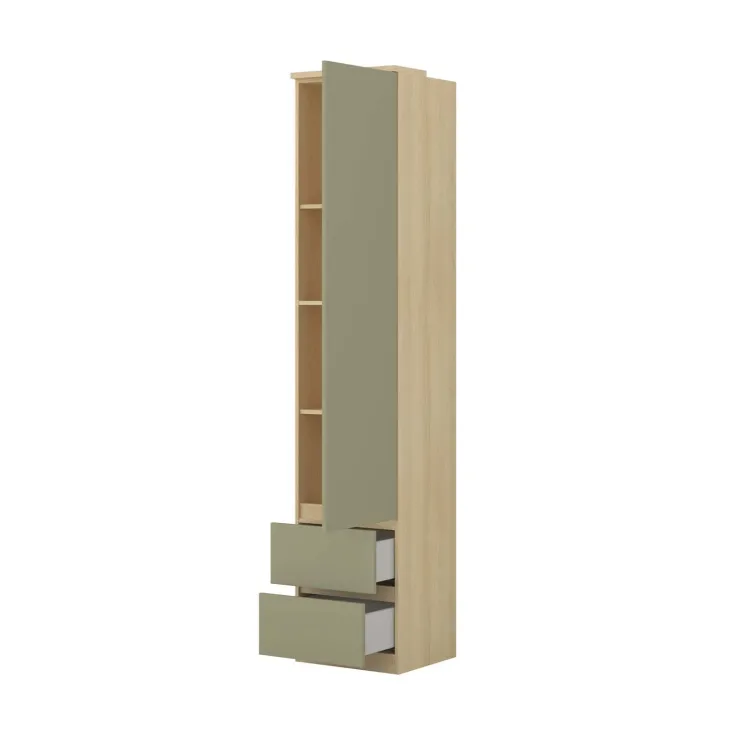 Armadio 45x215h cm 1 anta 2 cassettini verde salvia rovere Elvira