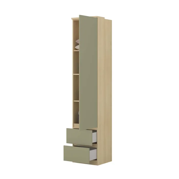 Armadio 45x215h cm 1 anta 2 cassettini verde salvia rovere Elvira