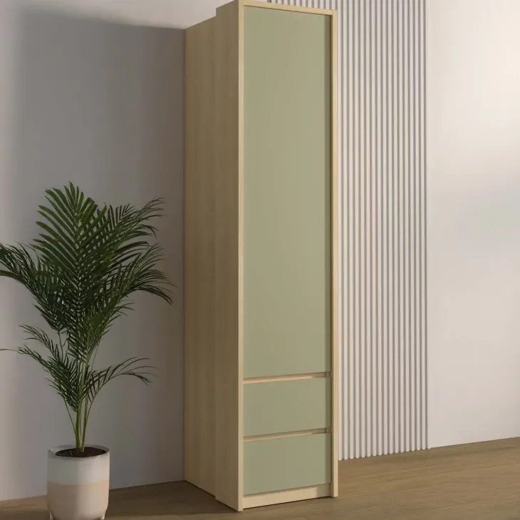 Armadio 45x215h cm 1 anta 2 cassetti verde salvia rovere Elvira