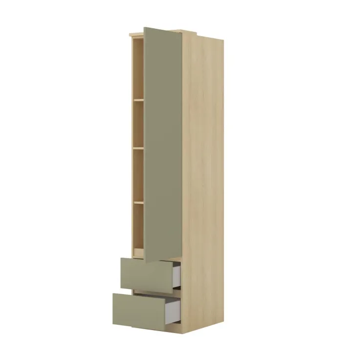 Armadio 45x215h cm 1 anta 2 cassetti verde salvia rovere Elvira