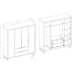 Armadio 190x210h cm 4 ante battenti 2 cassetti rovere Petra