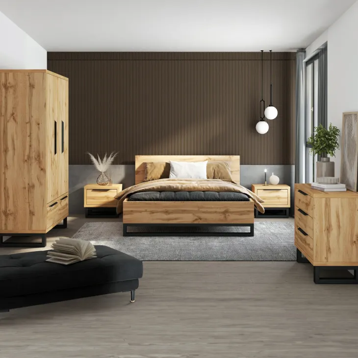 Armadio 145x210h cm 3 ante battenti 2 cassetti rovere Petra