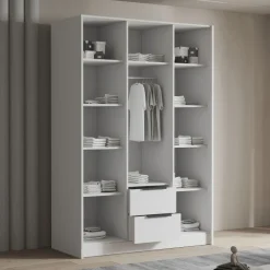 Armadio 150x216h cm 3 ante battenti 2 cassetti bianco opaco Ampy