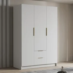 Armadio 150x216h cm 3 ante battenti 2 cassetti bianco opaco Ampy
