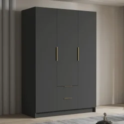 Armadio 150x216h cm 3 ante battenti 2 cassetti nero opaco Ampy