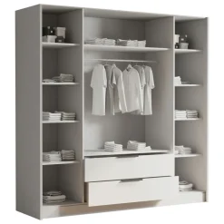 Armadio 200x216h cm 4 ante battenti 2 cassetti bianco opaco Ampy