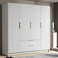 Armadio 200x216h cm 4 ante battenti 2 cassetti bianco opaco Ampy