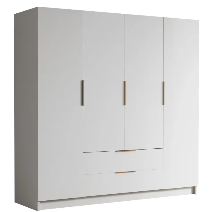 Armadio 200x216h cm 4 ante battenti 2 cassetti bianco opaco Ampy