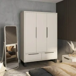Armadio 145x210h cm 3 ante battenti 2 cassetti beige cashmere Petra