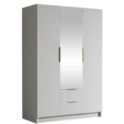 Armadio 150x216h cm 3 ante battenti con specchio 2 cassetti bianco opaco Ampy
