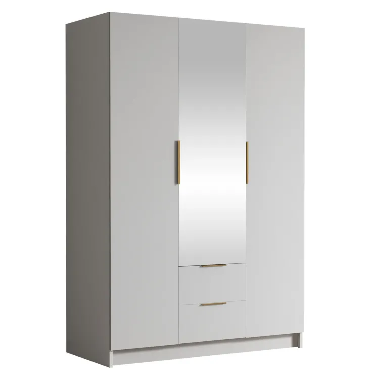 Armadio 150x216h cm 3 ante battenti con specchio 2 cassetti bianco opaco Ampy