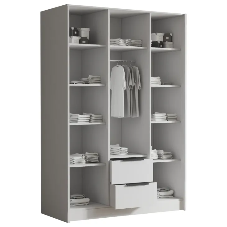 Armadio 150x216h cm 3 ante battenti con specchio 2 cassetti nero opaco Ampy