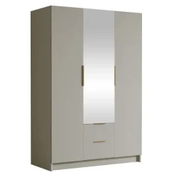 Armadio 150x216h cm 3 ante battenti con specchio 2 cassetti beige cashmere Ampy