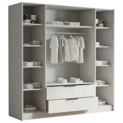 Armadio 200x216h cm 4 ante battenti con specchio 2 cassetti nero opaco Ampy