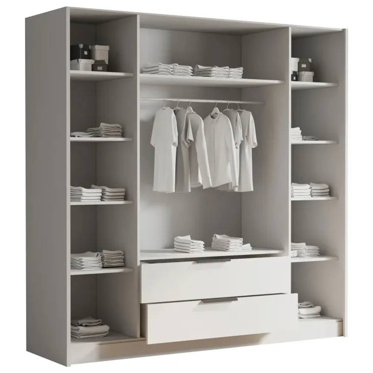 Armadio 200x216h cm 4 ante battenti con specchio 2 cassetti nero opaco Ampy
