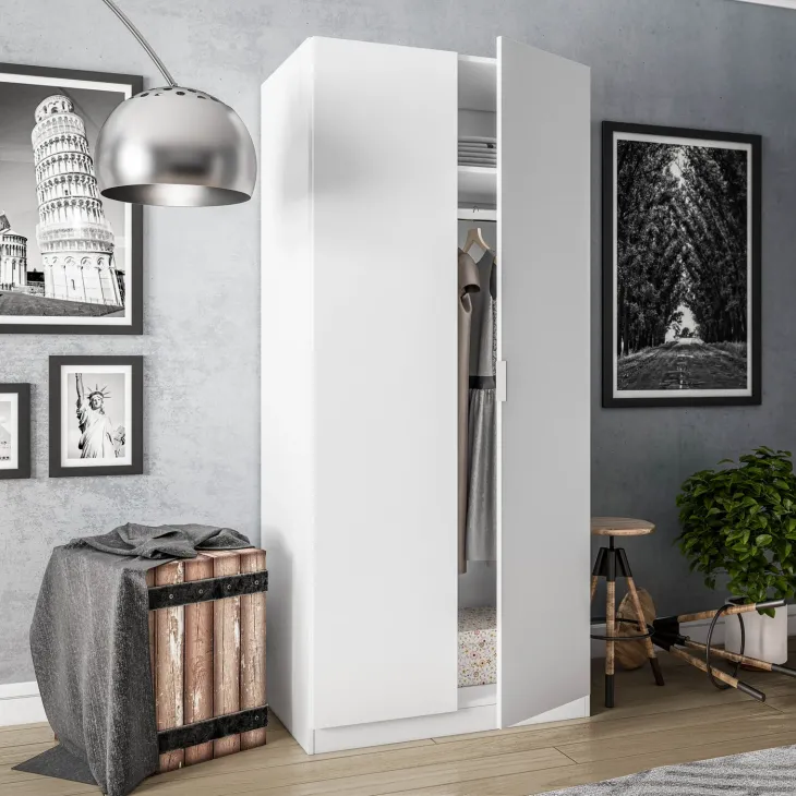 Armadio 81x180h cm 2 ante battenti moderno bianco opaco Oz