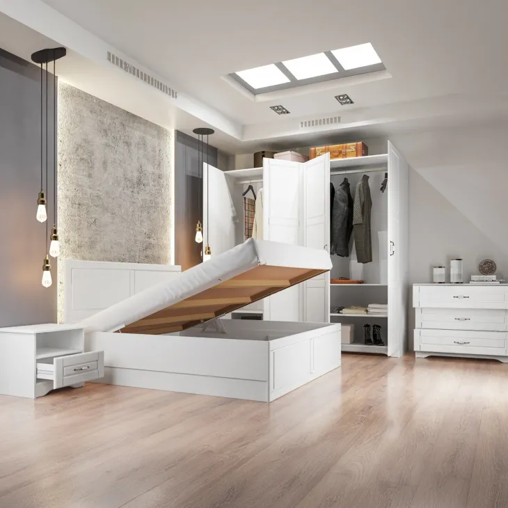 Armadio 203x206h cm 4 ante battenti stile classico bianco Friuli