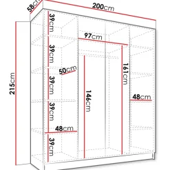 Armadio 200x215h cm 4 ante bianco lucido nero Glammy 4
