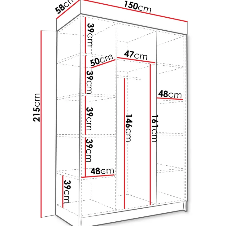 Armadio 150x215h cm 3 ante bianco lucido nero Glammy 3
