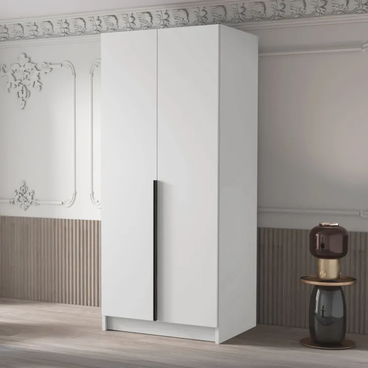 Armadio 100x215h cm 2 ante bianco lucido nero Glammy 2