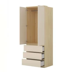 Armadio 80x215h cm 2 ante 3 cassetti beige cashmere rovere Elvira