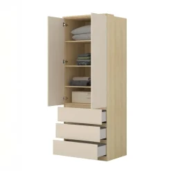 Armadio 80x215h cm 2 ante 3 cassetti beige cashmere rovere Elvira