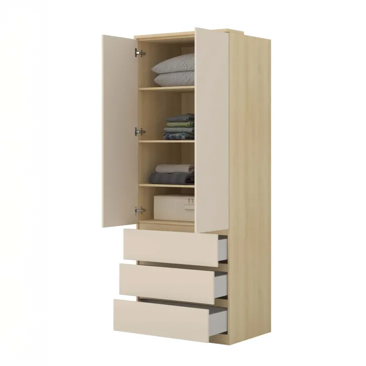 Armadio 80x215h cm 2 ante 3 cassetti beige cashmere rovere Elvira