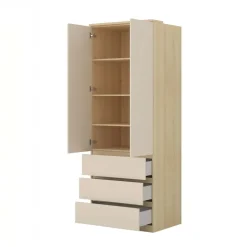Armadio 80x215h cm 2 ante 3 cassetti beige cashmere rovere Elvira