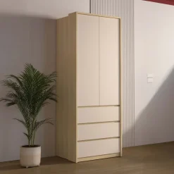 Armadio 80x215h cm 2 ante 3 cassetti beige cashmere rovere Elvira