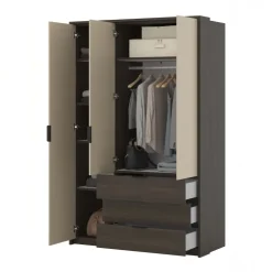 Armadio 139x217h cm 3 ante 3 cassetti beige noce Betancuria