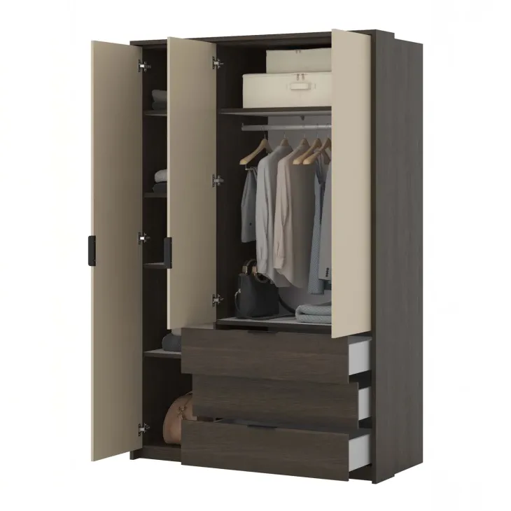 Armadio 139x217h cm 3 ante 3 cassetti beige noce Betancuria