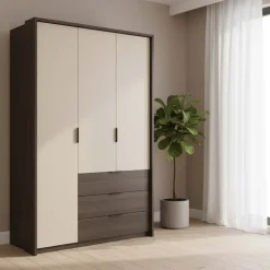 Armadio 139x217h cm 3 ante 3 cassetti beige noce Betancuria