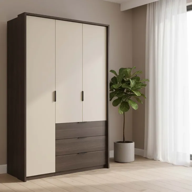 Armadio 139x217h cm 3 ante 3 cassetti beige noce Betancuria