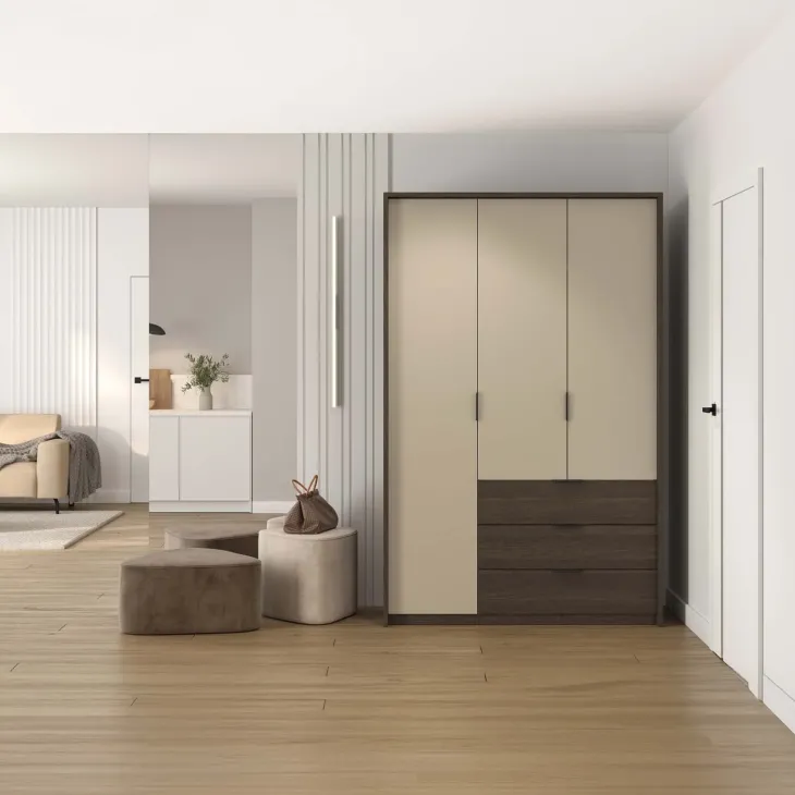Armadio 139x217h cm 3 ante 3 cassetti beige noce Betancuria