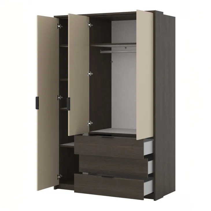 Armadio 139x217h cm 3 ante 3 cassetti beige noce Betancuria