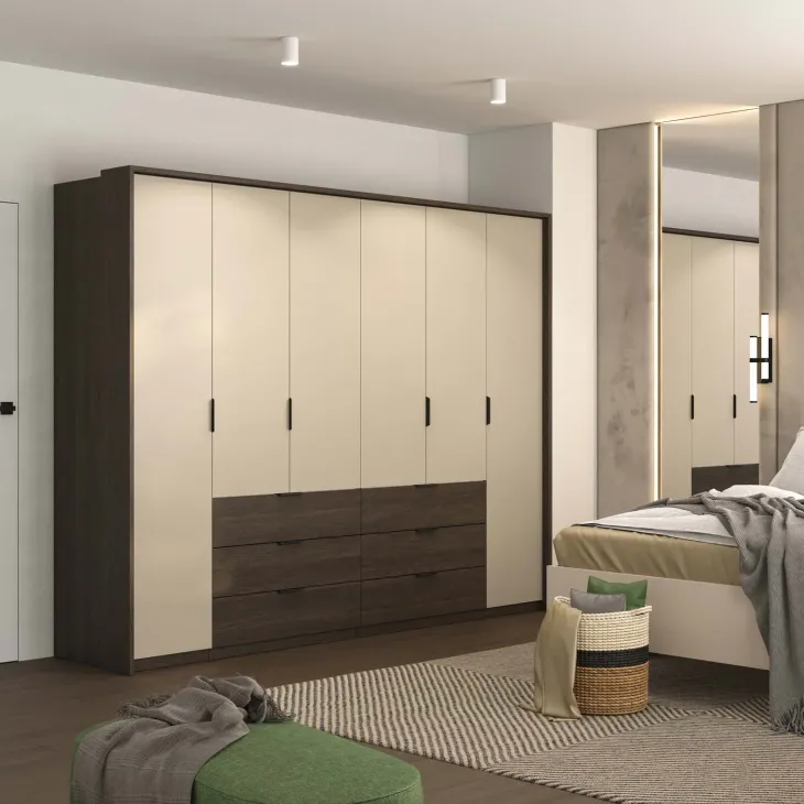 Armadio 278x217h cm 6 ante 6 cassetti beige noce Betancuria