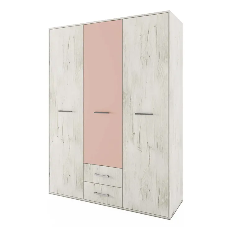 Armadio 150x201h cm 3 ante 2 cassetti bianco frassinato rosa Bra