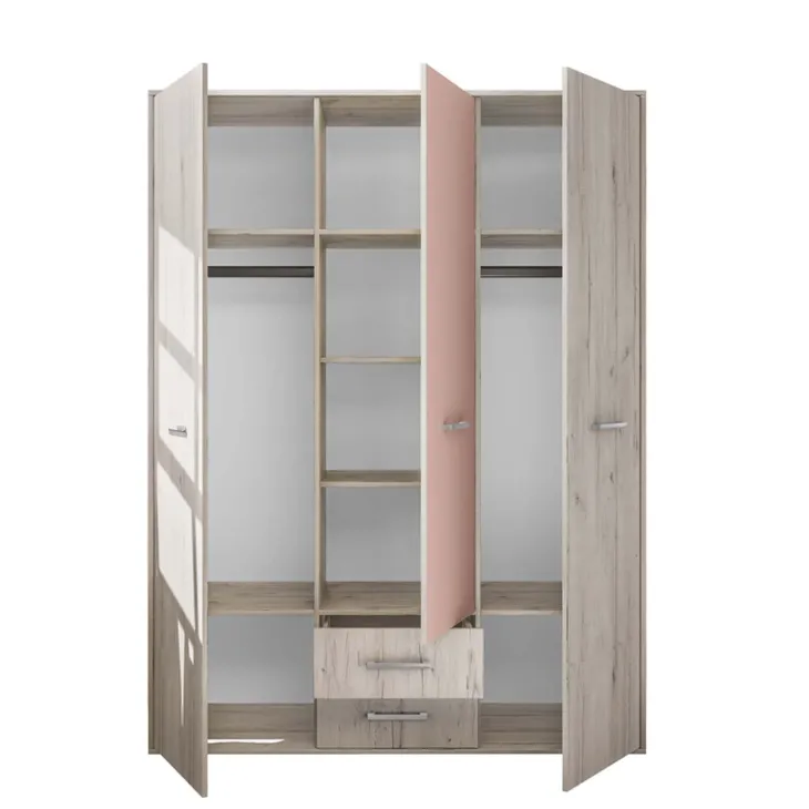 Armadio 150x201h cm 3 ante 2 cassetti bianco frassinato rosa Bra