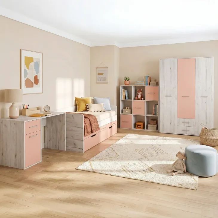 Armadio 150x201h cm 3 ante 2 cassetti bianco frassinato rosa Bra