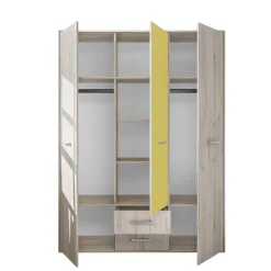 Armadio 150x201h cm 3 ante 2 cassetti bianco frassinato giallo Bra