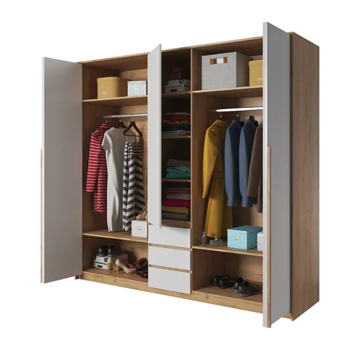 Armadio 225x215h cm 5 ante 3 cassetti bianco rovere Sweet