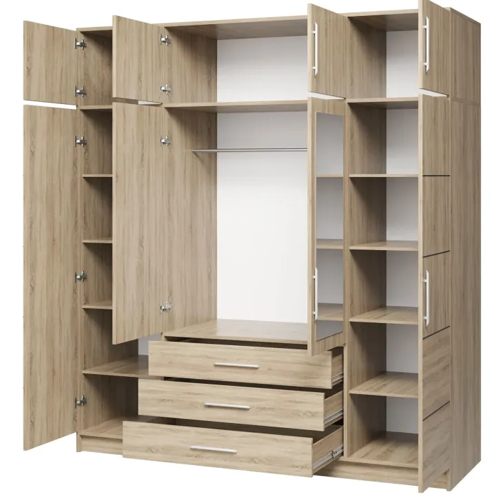 Armadio 196x200h cm 4 ante 3 cassetti con specchio rovere sonoma Sottosogno